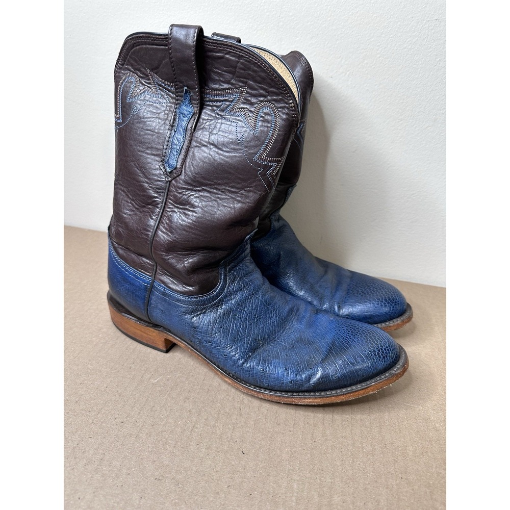 Lucchese Sunset Exotic Ostrich Cowboy Boots Mens 11 2E Leather Western Navy USA